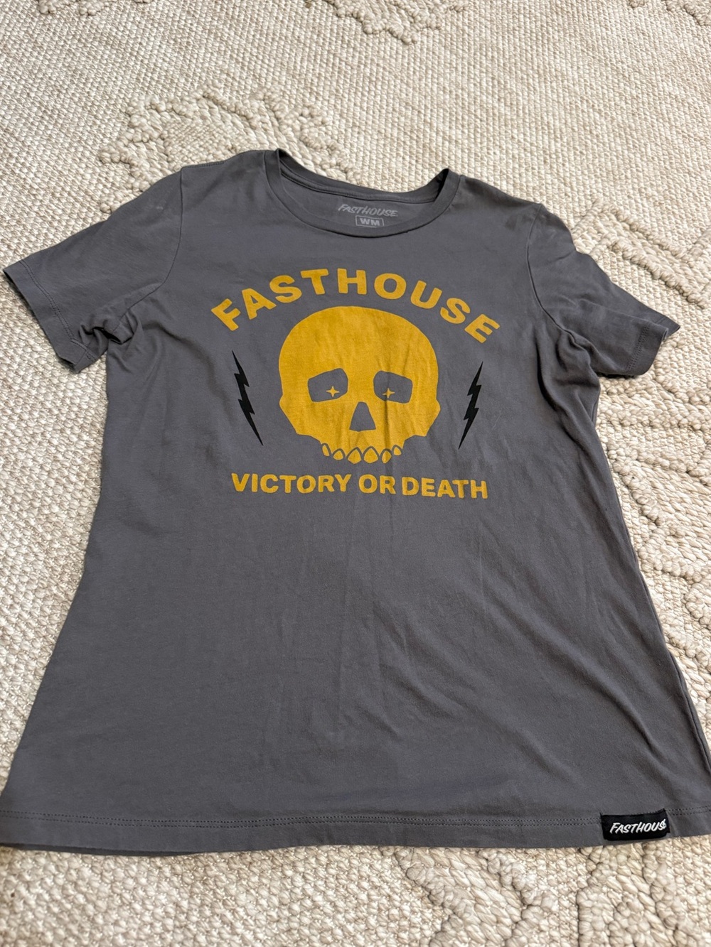 Fasthouse Women's Gray Short Sleeve Tee with Yellow Skull Graphic